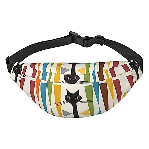 Mid-Century Modern Art Cat Fanny Pack for Men Women Belt Bag Adjustable Waist Pack for Travel Walking Running Bum Bags, Schwarz , Einheitsgröße von EKYOSHCZ