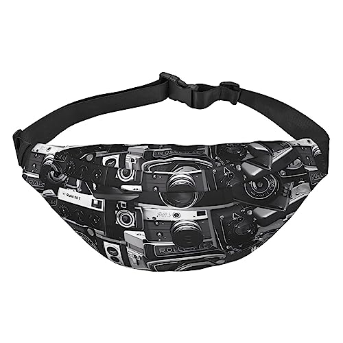 Retro Cool Camera Collection Fanny Pack for Men Women Belt Bag Adjustable Waist Pack for Travel Walking Running Bum Bags, Black, One Size, Schwarz , Einheitsgröße von EKYOSHCZ