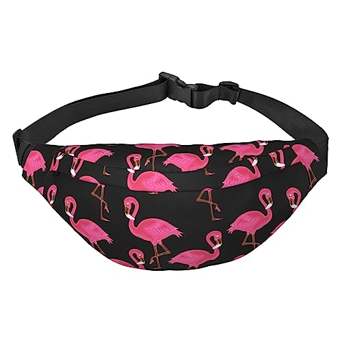 Schöne rosa Flamingos Bauchtasche für Männer Frauen Gürteltasche Verstellbare Taille Pack für Reisen Gehen Laufen Bauchtaschen, Schwarz , Einheitsgröße von EKYOSHCZ