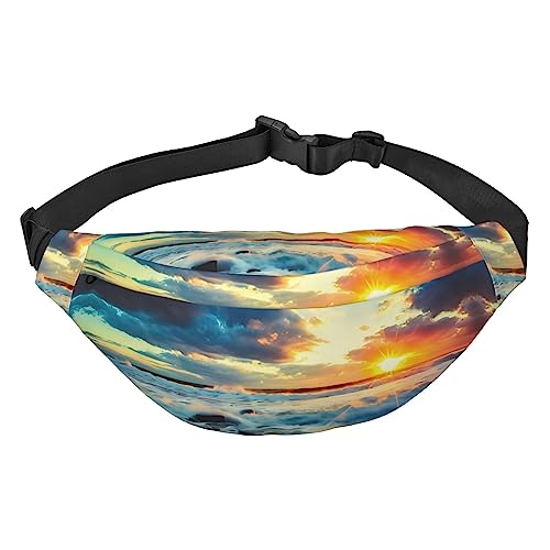 Sunset Beach Fanny Pack für Männer Frauen Gürteltasche Verstellbare Taille Pack für Reisen Walking Laufen Bauchtaschen, Schwarz, Einheitsgröße, Schwarz , Einheitsgröße von EKYOSHCZ