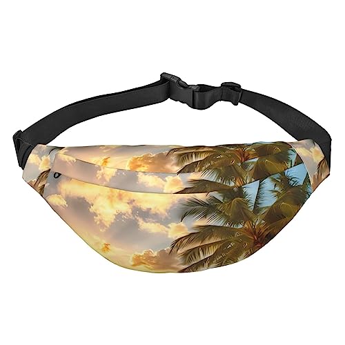 Sunset Hawaiian Palm Tree Fanny Pack for Men Women Belt Bag Adjustable Waist Pack for Travel Walking Running Bum Bags, Schwarz , Einheitsgröße von EKYOSHCZ