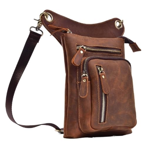 Herren Rindsleder Oberschenkel Drop Beintasche Motorrad Hüftgurt Gürteltasche Hüfttaschen Echtes Leder Umhängetasche Motorrad Beintasche Herren(Brown) von EKalgretrA