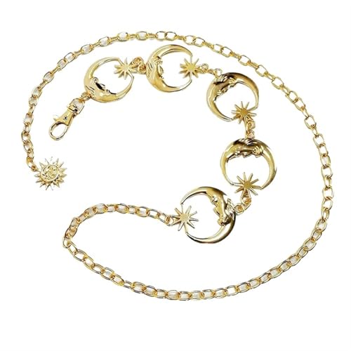 Kettengürtel für Frauen Mond Sonne Hohl Taille Kette Quaste Kleid Gürtel Einstellbare Körper Schmuck(Free size_Gold) von EKalgretrA