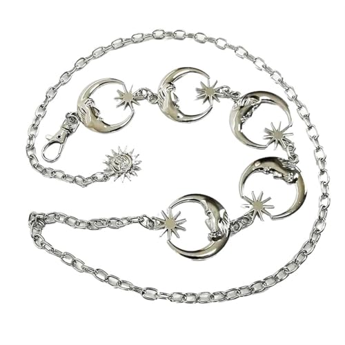 Kettengürtel für Frauen Mond Sonne Hohl Taille Kette Quaste Kleid Gürtel Einstellbare Körper Schmuck(Free size_Silver) von EKalgretrA