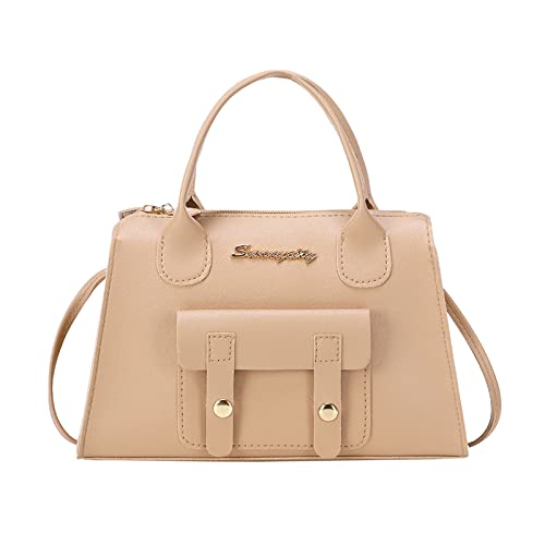 Damen Messenger Bag Solide Einfache Handtasche Schultertasche Zweck Hohe Kapazität Reißverschlusstasche Vintage(Beige) von EKSMA