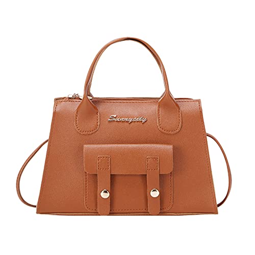 Damen Messenger Bag Solide Einfache Handtasche Schultertasche Zweck Hohe Kapazität Reißverschlusstasche Vintage(Brown) von EKSMA