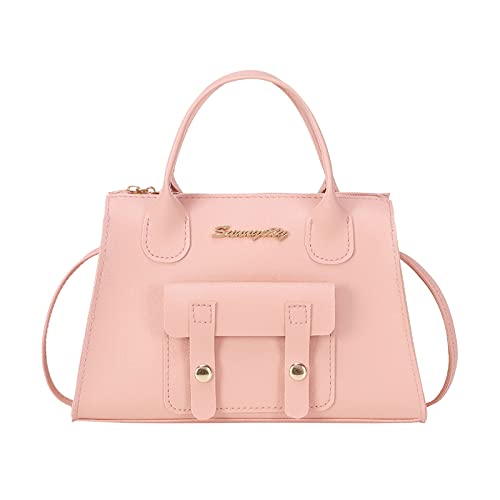 Damen Messenger Bag Solide Einfache Handtasche Schultertasche Zweck Hohe Kapazität Reißverschlusstasche Vintage(Pink) von EKSMA