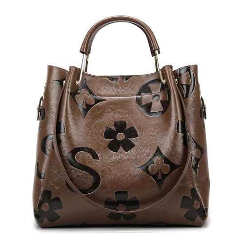 EKSMA Bucket Bag PU-Leder geprägte Handtasche Top Handle Umhängetasche for Damen(Coffee) von EKSMA