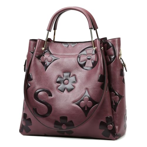 EKSMA Bucket Bag PU-Leder geprägte Handtasche Top Handle Umhängetasche for Damen(Purple) von EKSMA