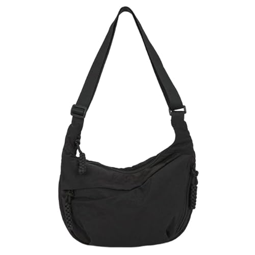 EKSMA Crescent Bag for Damen – Half Moon Nylon Dumpling Sling Crossbody mit mehreren Taschen for unterwegs – seitliche Hobo-Umhängetasche(Black) von EKSMA