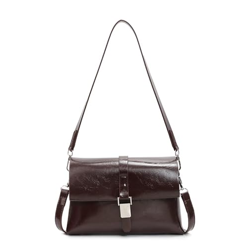 EKSMA Damen All-Match Umhängetasche PU Leder Umhängetasche Einfache Flap Bag(Coffee) von EKSMA