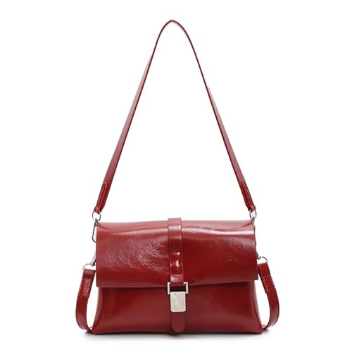 EKSMA Damen All-Match Umhängetasche PU Leder Umhängetasche Einfache Flap Bag(Wine Red) von EKSMA