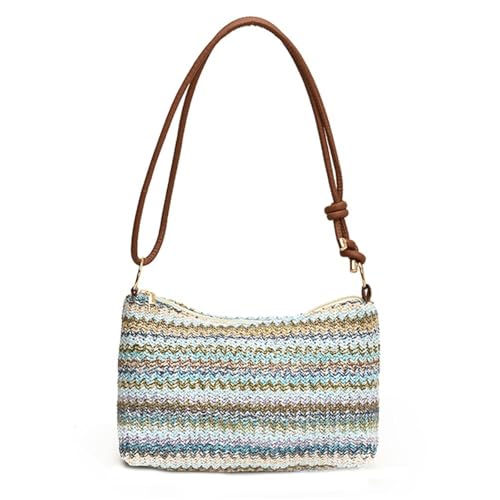 EKSMA Damen-Umhängetasche, große Kapazität, stilvolle Strick-Schultertasche, verschleißfest, Strand-Stroh-Handtasche, Einkaufstasche for Arbeit und Date(Blue) von EKSMA