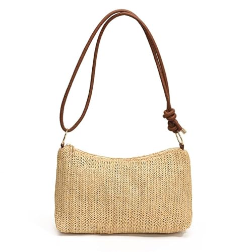 EKSMA Damen-Umhängetasche, große Kapazität, stilvolle Strick-Schultertasche, verschleißfest, Strand-Stroh-Handtasche, Einkaufstasche for Arbeit und Date(Brown) von EKSMA