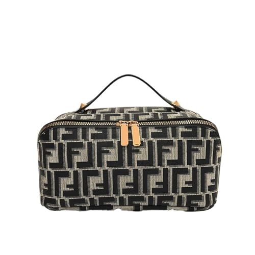 EKSMA Designer-Make-up-Tasche mit Monogramm for Damen, Kosmetiktasche großem Fassungsvermögen und Griff(Black) von EKSMA