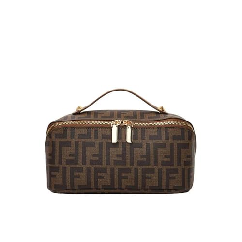EKSMA Designer-Make-up-Tasche mit Monogramm for Damen, Kosmetiktasche großem Fassungsvermögen und Griff(Brown) von EKSMA
