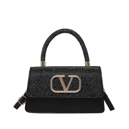 EKSMA Designer-Mini-Handtasche for Damen, Umhängetasche mit Glitzer-Griff oben, PU-Leder, 22,1 x 12,4 6, cm(Black) von EKSMA