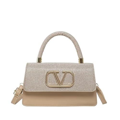 EKSMA Designer-Mini-Handtasche for Damen, Umhängetasche mit Glitzer-Griff oben, PU-Leder, 22,1 x 12,4 6, cm(Khaki) von EKSMA