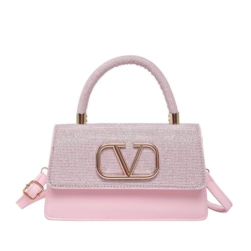 EKSMA Designer-Mini-Handtasche for Damen, Umhängetasche mit Glitzer-Griff oben, PU-Leder, 22,1 x 12,4 6, cm(Pink) von EKSMA
