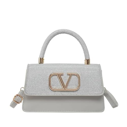 EKSMA Designer-Mini-Handtasche for Damen, Umhängetasche mit Glitzer-Griff oben, PU-Leder, 22,1 x 12,4 6, cm(Silver) von EKSMA