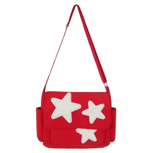 EKSMA Frauen Einfache Umhängetasche mit Seite Taschen Stern Messenger Tasche Nylon Schulter Tasche Große Kapazität für(Red) von EKSMA