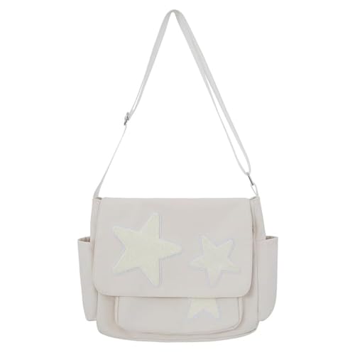 EKSMA Frauen Einfache Umhängetasche mit Seite Taschen Stern Messenger Tasche Nylon Schulter Tasche Große Kapazität für(White) von EKSMA