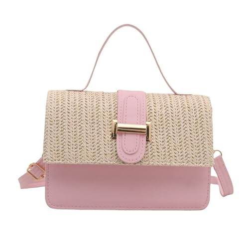 EKSMA Gewebte Umhängetasche, zweifarbiges Design mit goldener Schnalle, verstellbarer Riemen, schlicht und modisch(Pink) von EKSMA