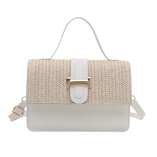 EKSMA Gewebte Umhängetasche, zweifarbiges Design mit goldener Schnalle, verstellbarer Riemen, schlicht und modisch(White) von EKSMA