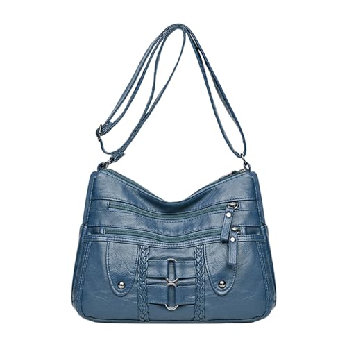 EKSMA Handtaschen for Damen, Umhängetasche – Kuriertasche mit großem Fassungsvermögen, lässige Crossbody-Tasche aus weichem Leder mehreren Fächern(Azul) von EKSMA