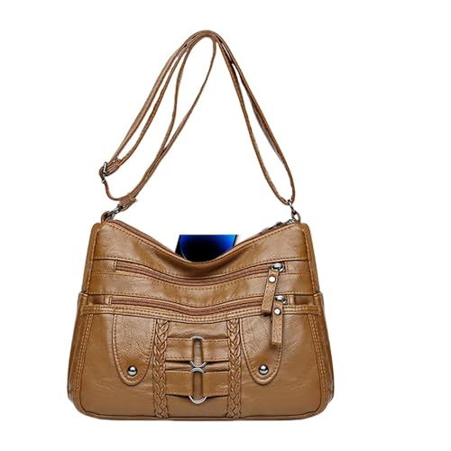 EKSMA Handtaschen for Damen, Umhängetasche – Kuriertasche mit großem Fassungsvermögen, lässige Crossbody-Tasche aus weichem Leder mehreren Fächern(Brown) von EKSMA