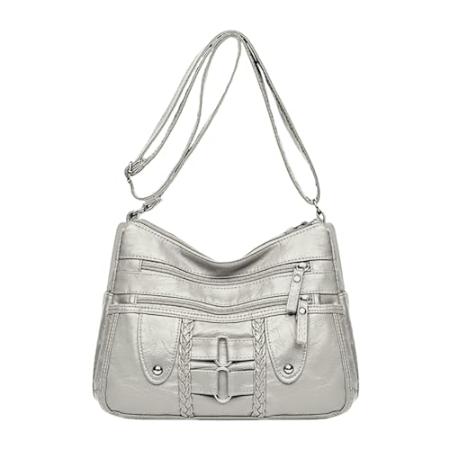 EKSMA Handtaschen for Damen, Umhängetasche – Kuriertasche mit großem Fassungsvermögen, lässige Crossbody-Tasche aus weichem Leder mehreren Fächern(Gray) von EKSMA