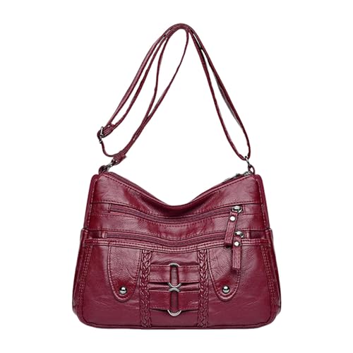 EKSMA Handtaschen for Damen, Umhängetasche – Kuriertasche mit großem Fassungsvermögen, lässige Crossbody-Tasche aus weichem Leder mehreren Fächern(Red) von EKSMA