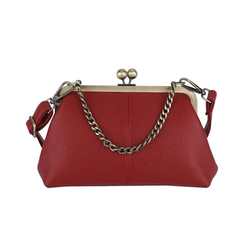 EKSMA Kleine Umhängetasche for Damen, Kartenhalter und Handtaschen aus PU-Leder mit Kussverschluss, Vintage-Umhängetasche mit verstellbarem Riemen(Red) von EKSMA