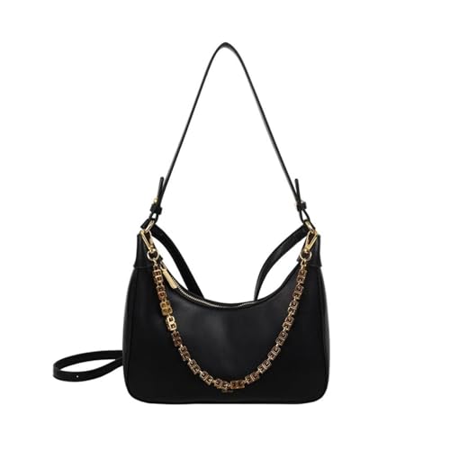 EKSMA Leder-Umhängetasche im Retro-Stil, Halbmond-Design, for Damen, Schultertasche mit Kette, Handtasche, Reise-Umhängetasche mit Reißverschluss, verstellbarem Riemen(Black) von EKSMA