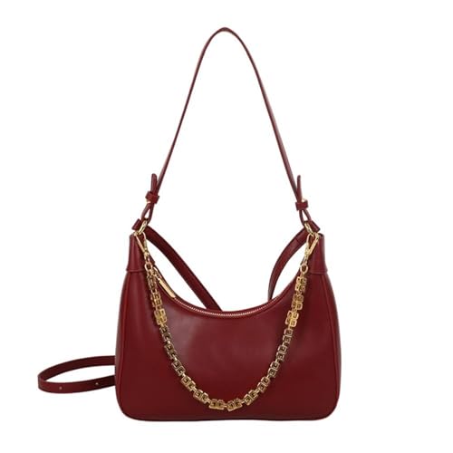 EKSMA Leder-Umhängetasche im Retro-Stil, Halbmond-Design, for Damen, Schultertasche mit Kette, Handtasche, Reise-Umhängetasche mit Reißverschluss, verstellbarem Riemen(Red) von EKSMA