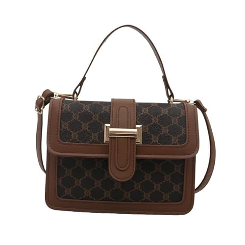 EKSMA Modische und schlichte Umhängetasche, Designer-Umhängetasche mit Monogramm, brauner Lederbesatz(Black) von EKSMA
