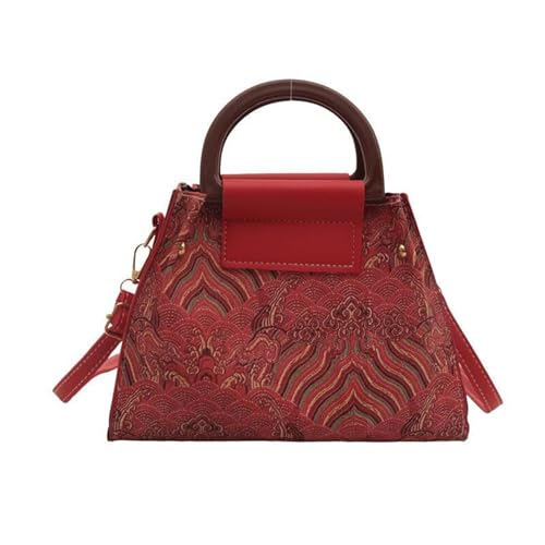 EKSMA Vintage Floral bestickte Mini-Handtasche, Top Henkel Crossbody Geldbörse, Retro Wellenmuster, Sticktasche(Red) von EKSMA
