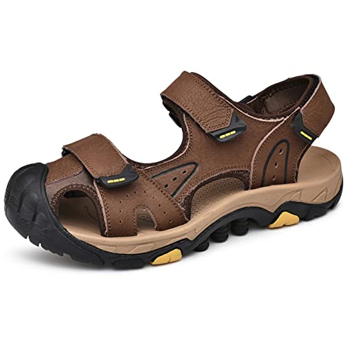 Outdoor-Wandersandalen for Herren, leichte Trail-Walking-Sandalen mit geschlossener Zehenpartie, Sommer-Wasserschuhe (Color : Dark Brown, Size : EU 39) von EKsma