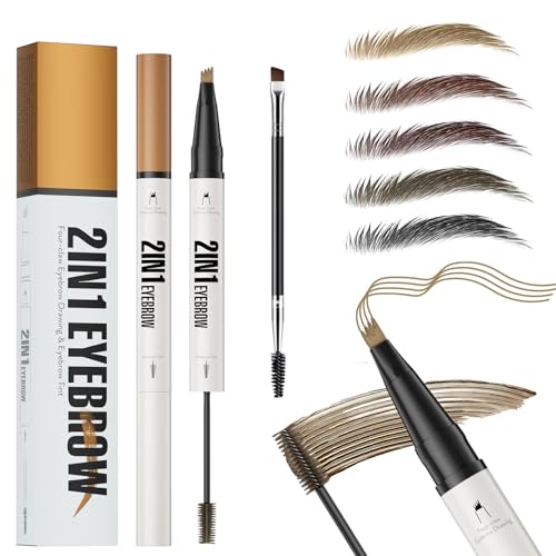 2 In1 Augenbrauenstift mit Gel, 2025 Microblading Augenbrauenstift Wasserfest, Dual-Ended Augenbrauen Gel and Eyebrow Pencil mit 4 Gabelspitzen, Bis zu 24 Stunden Halt, Wischfest (01# Hellbraun) von ELALRAU