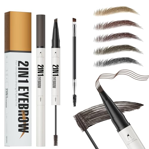 2 In1 Augenbrauenstift mit Gel, 2025 Microblading Augenbrauenstift Wasserfest, Dual-Ended Augenbrauen Gel and Eyebrow Pencil mit 4 Gabelspitzen, Bis zu 24 Stunden Halt, Wischfest (03# Dunkelbraun) von ELALRAU