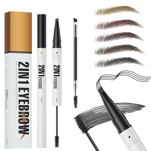 2 In1 Augenbrauenstift mit Gel, 2025 Microblading Augenbrauenstift Wasserfest, Dual-Ended Augenbrauen Gel and Eyebrow Pencil mit 4 Gabelspitzen, Bis zu 24 Stunden Halt, Wischfest (05# Schwarz) von ELALRAU