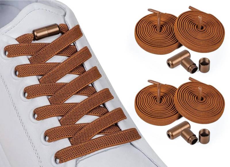 ELANOX Schnürsenkel 4 Stück 8 mm BREIT elastische Schnürsenkel mit Mettalkapseln von ELANOX