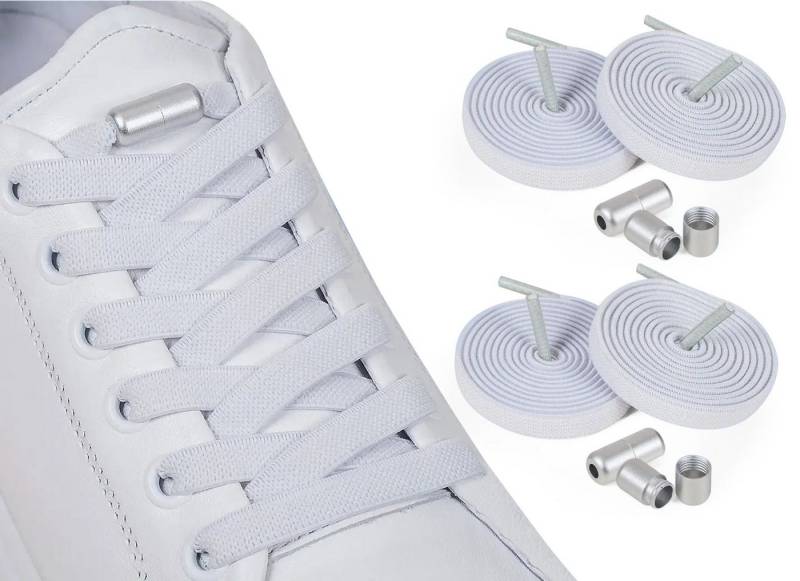 ELANOX Schnürsenkel 4 Stück 8 mm BREIT elastische Schnürsenkel mit Mettalkapseln von ELANOX