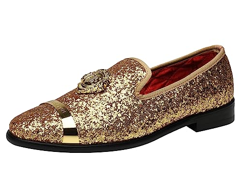 ELANROMAN Herren Glitzer Loafers Oxford Kleid Mode Casual Hochzeit Party Abschlussball Schuhe, Gold, 47 EU von ELANROMAN