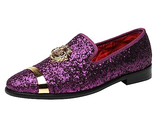 ELANROMAN Herren Glitzer Loafers Oxford Kleid Mode Casual Hochzeit Party Abschlussball Schuhe, Violett, 42.5 EU von ELANROMAN