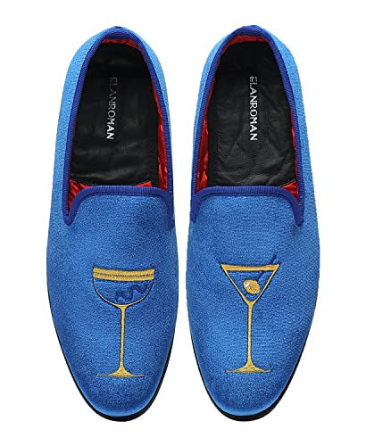 ELANROMAN Herren-Slipper, Samt-Stickerei, Slipper, Penny, Party, Hochzeit, Abschlussball, Noble Blue, 41 EU von ELANROMAN