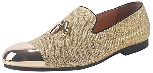 ELANROMAN Herren Loafers Leder Gold Quaste & Kappe Toe Schnalle Penny Party Hochzeit Abschlussball Schuhe, Gold, 47 EU von ELANROMAN