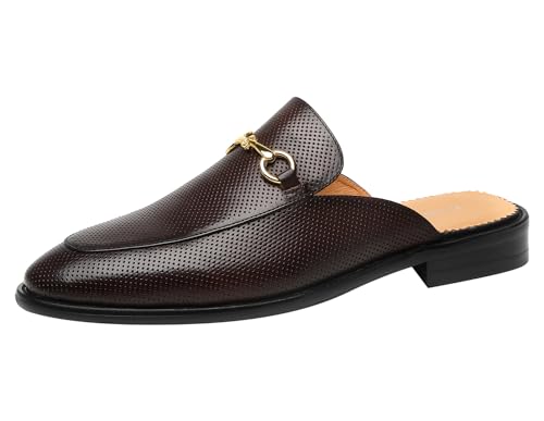 ELANROMAN Herren Loafers Rückenfrei Echtes Leder Pantoletten Pferd Schnalle Schuhe, Gelochter Kaffee, 44.5 EU von ELANROMAN