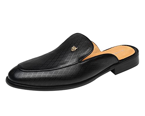 ELANROMAN Herren Rückenfreie Loafers Schwarz Echtes Leder Pantoletten Hausschuhe Slip on Schuhe, Black Classics, 44.5 EU von ELANROMAN