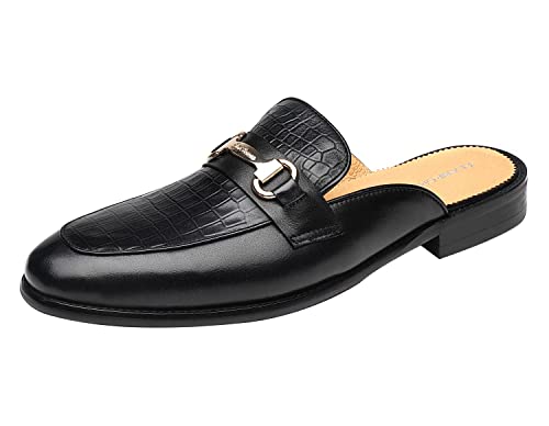 ELANROMAN Herren Rückenfreie Loafers Schwarz Echtes Leder Pantoletten Hausschuhe Slip on Schuhe, Black Luxury, 42.5 EU von ELANROMAN